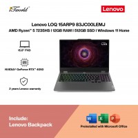 Lenovo LOQ 15ARP9 83JC00LEMJ Laptop (AMD Ryzen™ 5 7235HS | 15.6" FHD | 12GB RAM | 512GB SSD | NVIDIA??® GeForce RTX™ 4050 6GB | Windows 11 Home |Microsoft Office Home 2024)