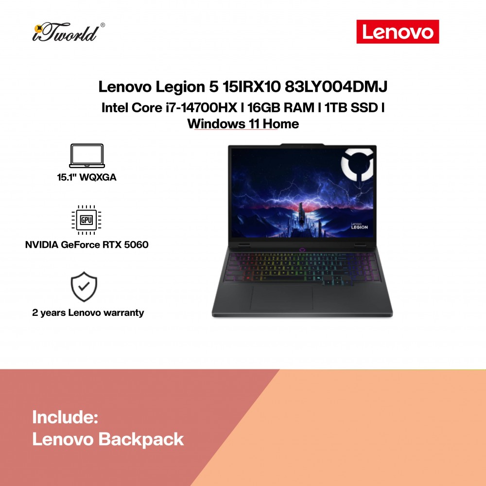 Lenovo Legion 5 15IRX10 83LY004DMJ Gaming Laptop (NVIDIA  ® GeForce RTX™ 5060 | C i7-14700HX | 15.1" WQXGA OLED | 16GB RAM | 1TB SSD | Windows 11 Home)