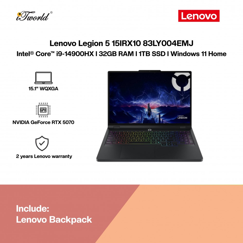 Lenovo Legion 5 15IRX10 83LY004EMJ Gaming Laptop (NVIDIA  ® GeForce RTX™ 5070 | C i9-14900HX |15.1” WQXGA OLED| 32GB RAM | 1TB SSD| Windows 11 Home)