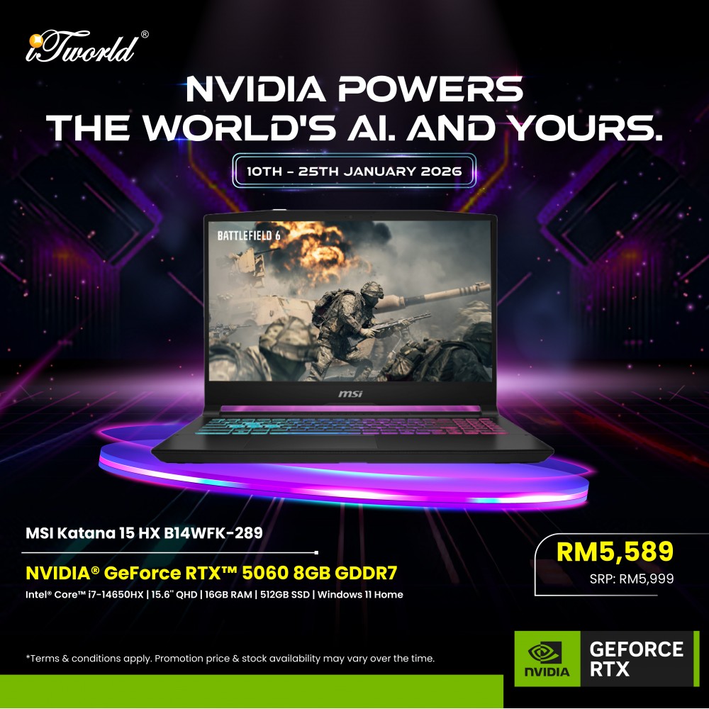 MSI Katana 15 HX B14WFK-289MY (NVIDIA  ® GeForce RTX™ 5060 | C i7-14650HX | 15.6" QHD | 16GB | 512GB SSD | Windows 11 Home)