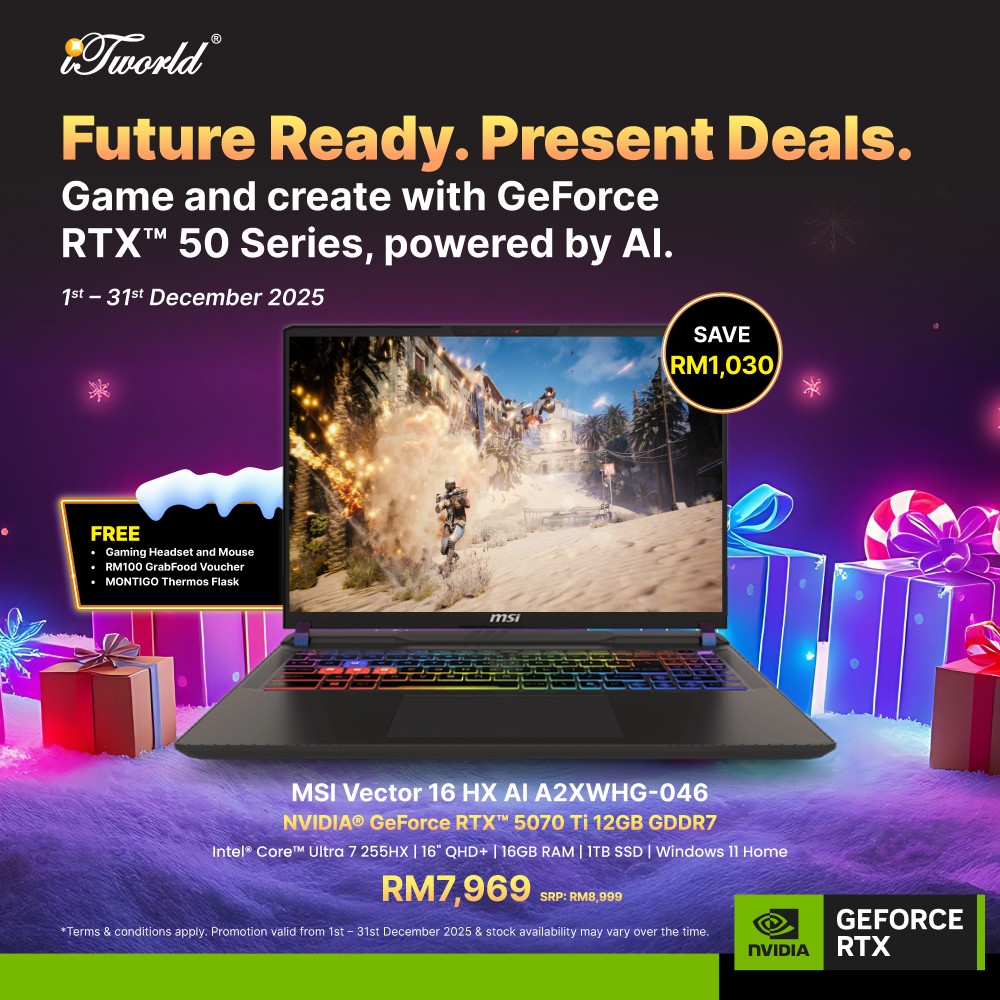 MSI Vector 16 HX AI A2XWHG-046MY Gaming Laptop (NVIDIA  ® GeForce RTX™ 5070 Ti | CU 7-255HX |16"QHD+ | 16GB RAM | 1TB SSD| Windows 11 Home)