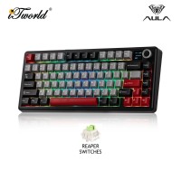 AULA F75MAX Multi Mode Mechanical Keyboard with Reaper Switch(F75MAX-Black+Grey+Red)