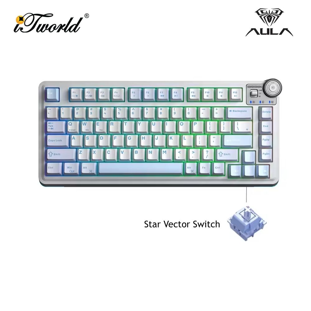 AULA AU75 Multi Mode Mechanical Keyboard with Star Vector Switch (AU75-Sea Salt Blue)