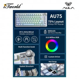 AULA AU75 Multi Mode Mechanical Keyboard with Star Vector Switch (AU75-Sea Salt Blue)
