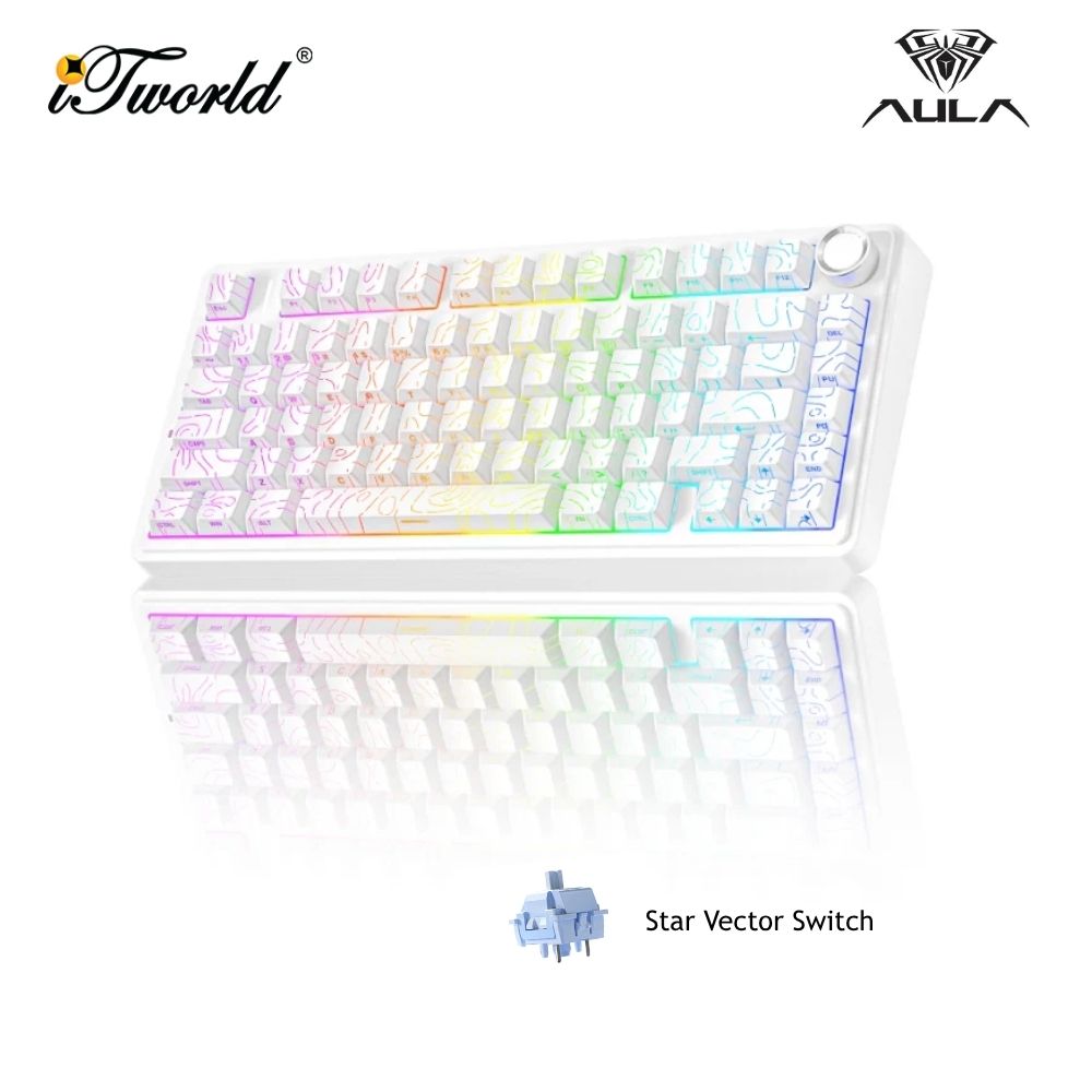 AULA F75 White Contour Multi Mode Mechanical Keyboard with Star Vector Switch