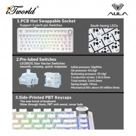 AULA F75 White Contour Multi Mode Mechanical Keyboard with Star Vector Switch