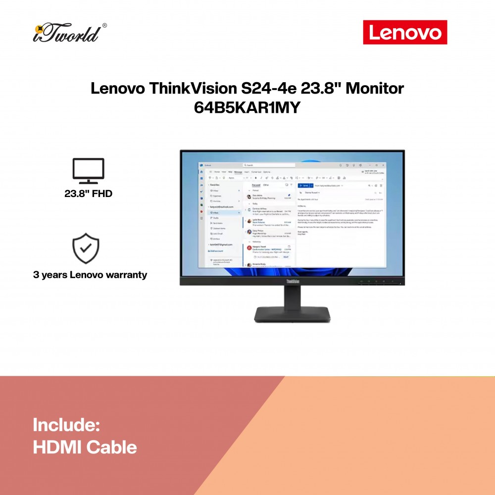(Pre-order) Lenovo ThinkVision S24-4e 23.8" Monitor 64B5KAR1MY